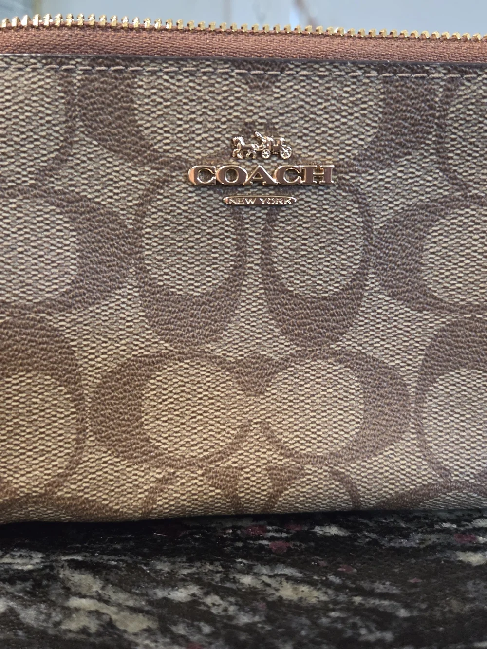 Coach Signature Canvas Zip Wristlet in Brown